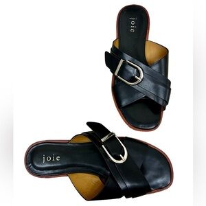 JOIE Panther Crisscross Black Leather Flat Slide Sandals - Size 37.5 7.5